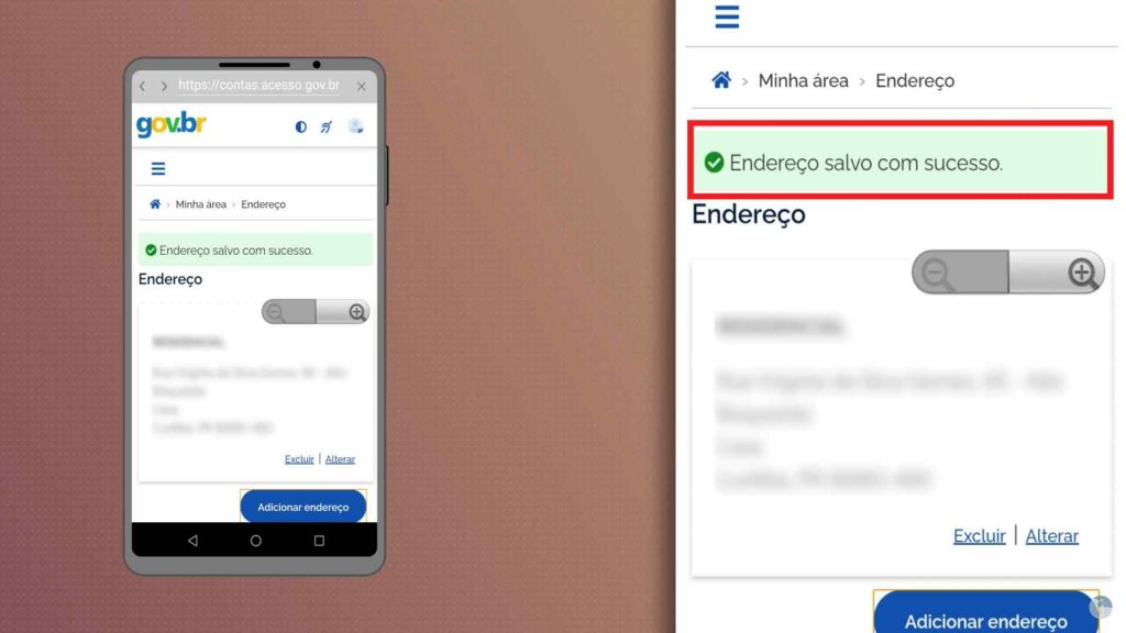 endereço salvo com sucesso MEU INSS